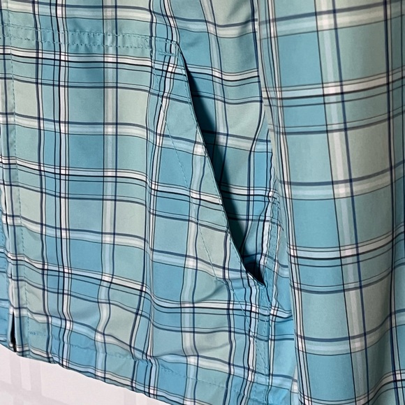 Eddie Bauer Hooded Jacket Womens SZ Large Full Zip Blue Plaid Pocket On Sleeve - Picture 4 of 9